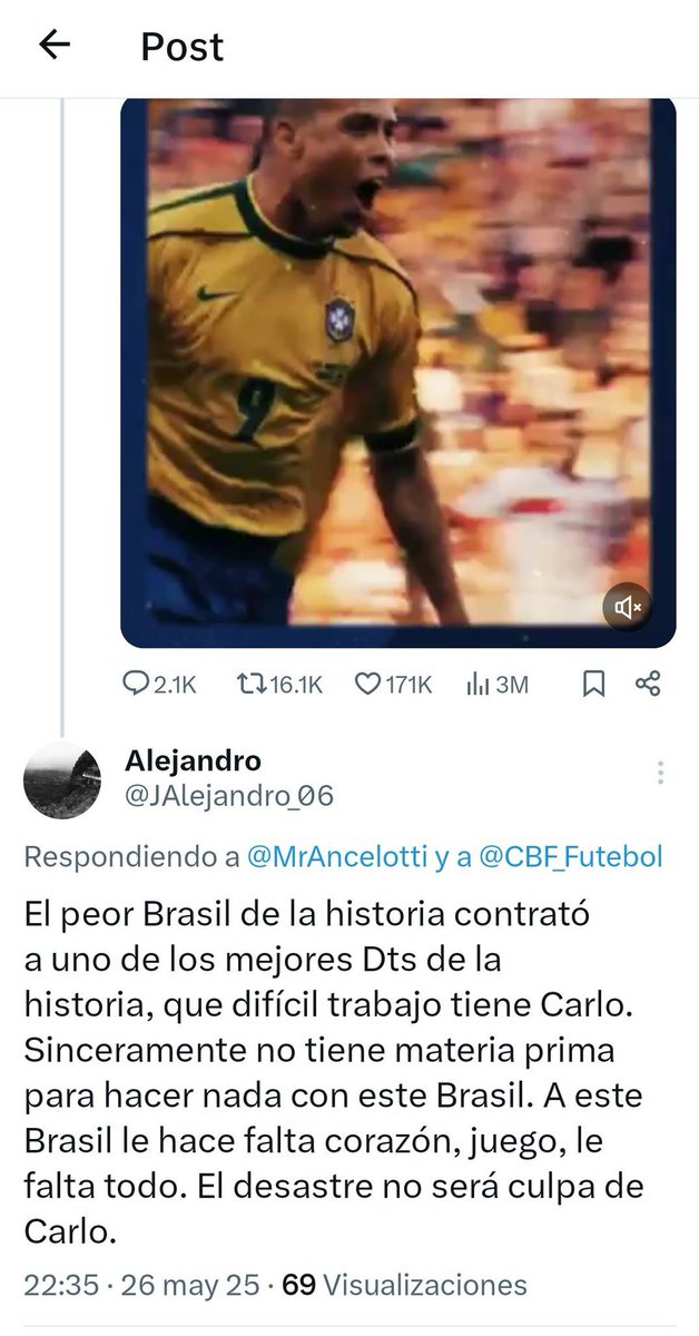 JAlejandro_06's tweet photo. @osKrTR @SVargasOK Qué crees? El tiempo me ha dado la razón😎 Este @CBF_Futebol es vergonzoso, no es culpa de Carlo, no tiene materia prima, una selección sin alma. https://t.co/hEiQUPBBj3
