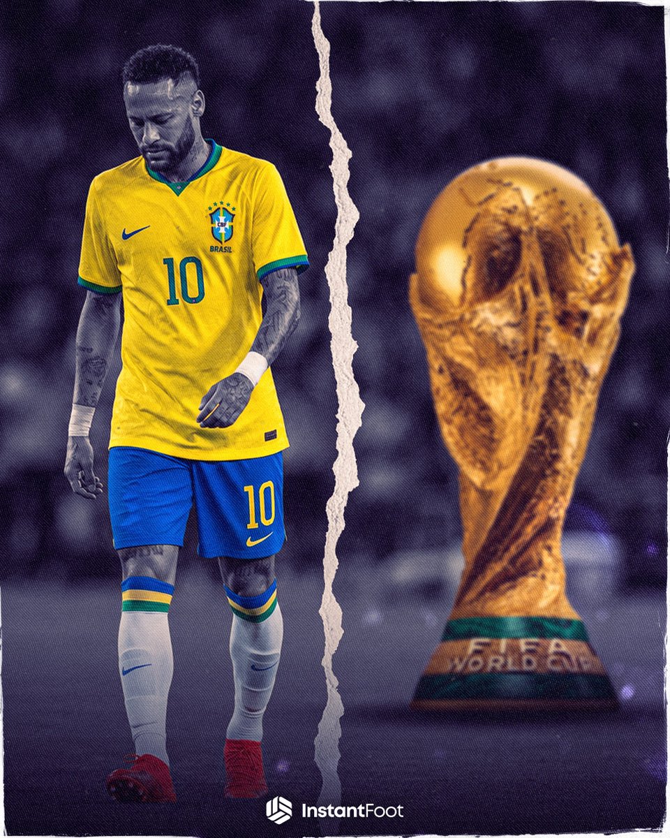 lnstantFoot's tweet photo. La dernière Coupe du Monde de Neymar :

⏱️ 37 minutes joués
⚽️ 1 but
❌ Élimination en 8es de finale

C'est la fin. Et elle est malheureuse. https://t.co/Gjl7WBQfBr