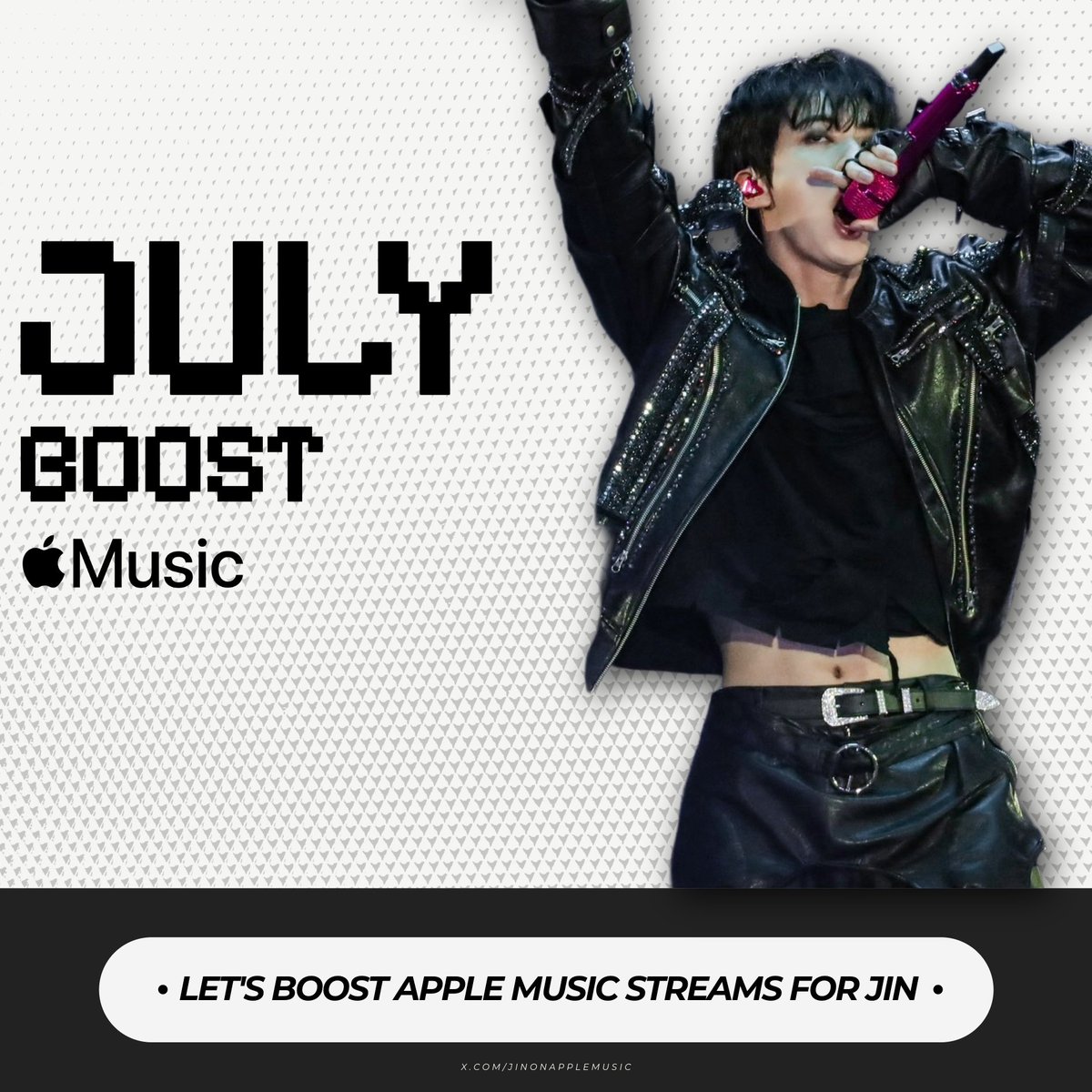 jinonapplemusic's tweet photo. ☀️ JULY APPLE MUSIC BOOST ☀️

JULY GOALS:
✅Boost Jin on Apple Music
✅Use Apple Music to Increase Positions on regional charts like Circle Global, BB Korea Global, Singapore Charts etc.

🔗 SHORT: https://t.co/31WtsnAjhz
🔗 LONG: https://t.co/Vm6JkIL6eV

#JIN #Dont_Say_You_Love_Me #JinOnAppleMusic #방탄소년단진 #석진