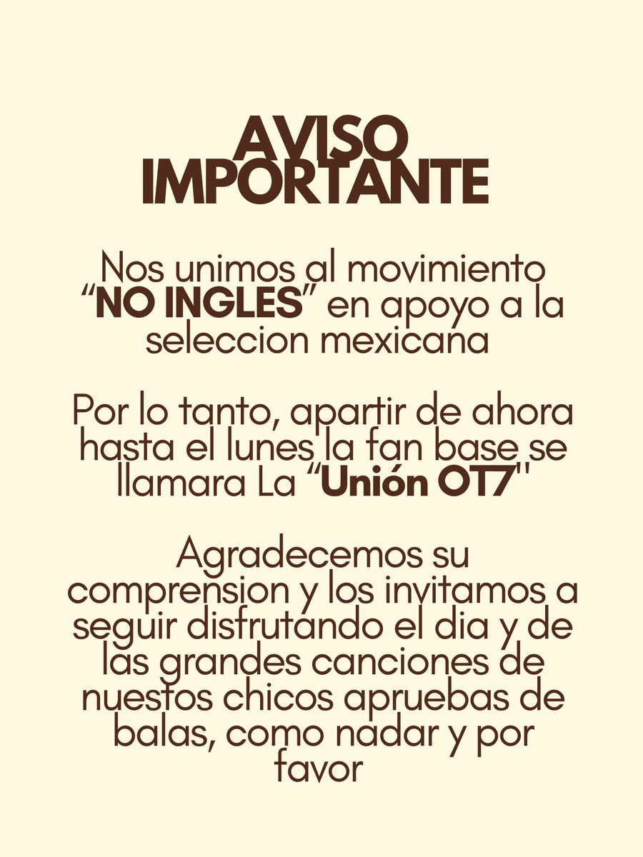 TheOT7UnionMX's tweet photo. UNION OT7 se une al NO INGLES https://t.co/WP9tFSa5zD