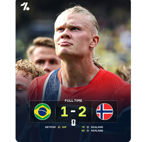 eplstreamsinfo's tweet photo. Full time.

Brazil 1-2 Norway https://t.co/cRzF01lAIv