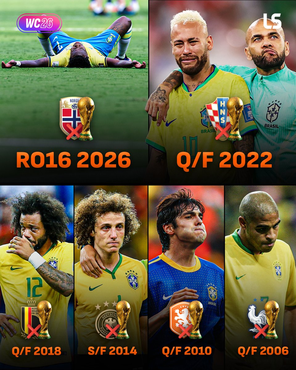 livescore's tweet photo. Brazil are eliminated in their earliest World Cup exit since lifting the trophy in 2002 😳❌ 

A painful reality check for the five-time champions 💔 https://t.co/KBNFaJimdK