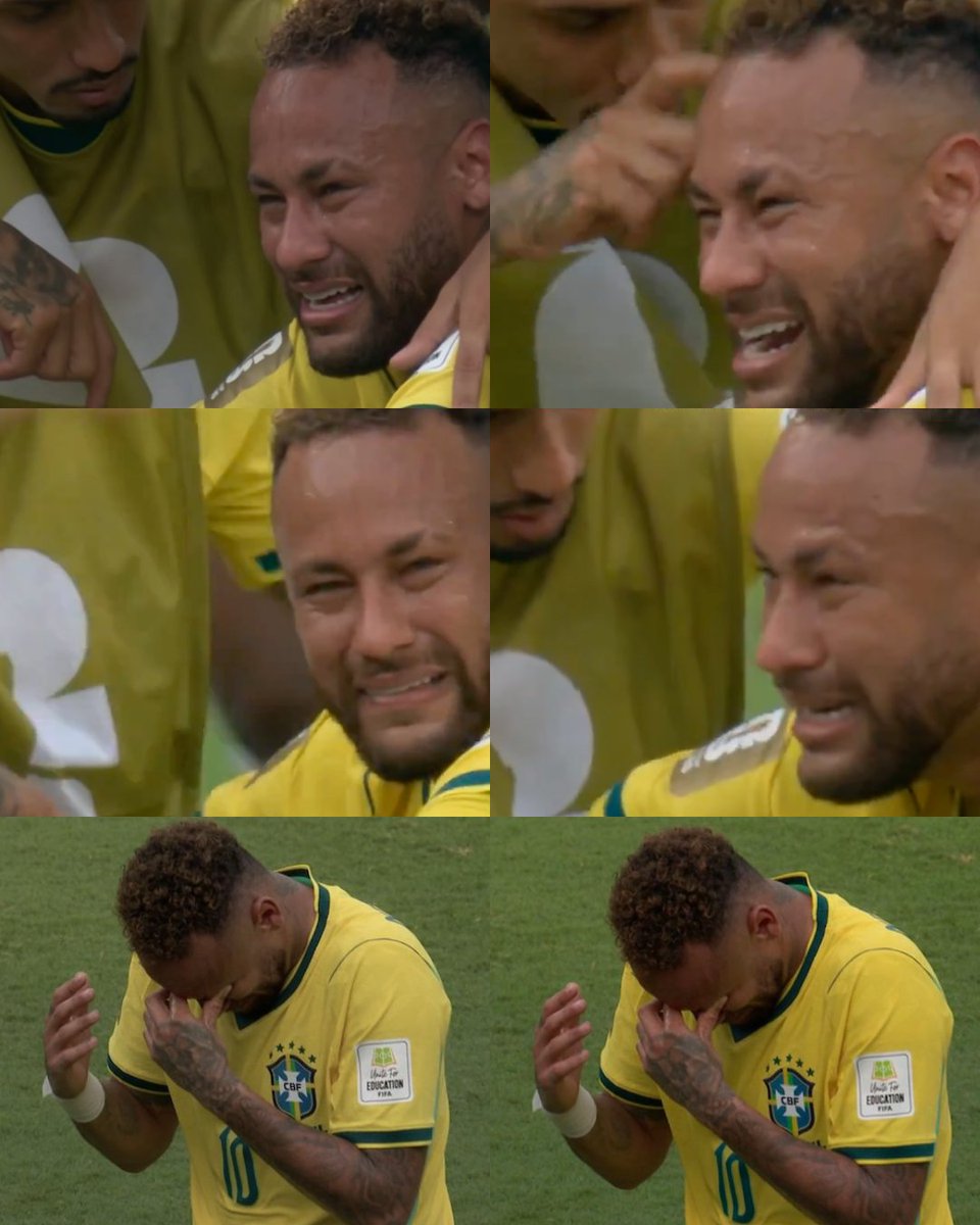 InvictosSomos's tweet photo. Esta secuencia es DEVASTADORA. Las lágrimas de Neymar Júnior después de quedar ELIMINADO de su última Copa del Mundo. En cuanto se escuchó el silbatazo final del partido ante Noruega, el 10 de Brasil no pudo contener el llanto. Luego, se puso de rodillas para, pese a la derrota, agradecer porque tuvo la oportunidad de jugar una última justa mundialista. 

Llegó lesionado, no tuvo protagonismo y, aunque hoy marcó, no pudo evitar la caída ante los noruegos. Duele muchísimo ver así al mejor mago de la generación. Duele muchísimo ver que este es el final mundialista de uno de los mejores futbolistas de todos los tiempos. 

El sueño, tristemente, terminó. 

Y aunque Neymar NUNCA será campeón del mundo, los que crecimos viéndolo jugar solo podemos decirle: GRACIAS. 

Gracias por toda la alegría y la osadía, Ney.

GRACIAS TOTALES POR TU FÚTBOL MAGIA.
