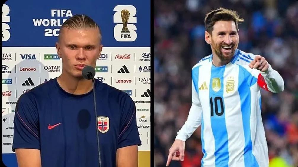 Nanostarlee's tweet photo. 🚨 Reporter: “Golden Boot race is tight this season…”

🗣️ Erling Haaland: “As long as Messi is playing, I’m fighting for second place. He’s the king.” https://t.co/MBrs57hnVl
