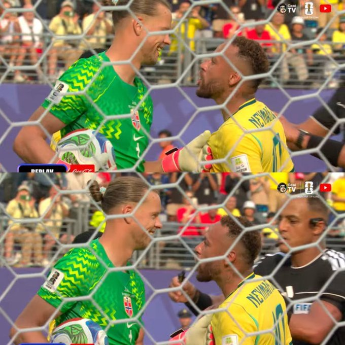 CentralDoBrega's tweet photo. Isso é top-3 cenas mais vergonhosas da história da Seleção Brasileira.

Jogo nos minutos finais, Noruega 2 a 0 e colocando o Brasil na roda

Neymar faz um gol de pênalti e vai provocar o goleiro, que debocha rindo dele. https://t.co/IjLdKcVOSD