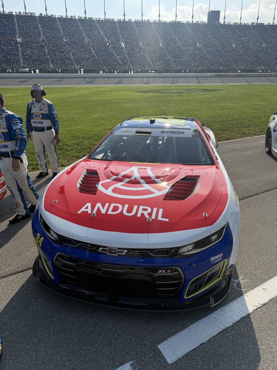 Hendrick24Team's tweet photo. Engines are fired @ChicagolndSpdwy!

@WilliamByron starts 10th in the @anduriltech Patriotic Chevy

#Anduril24 https://t.co/YWiQVhVAQd