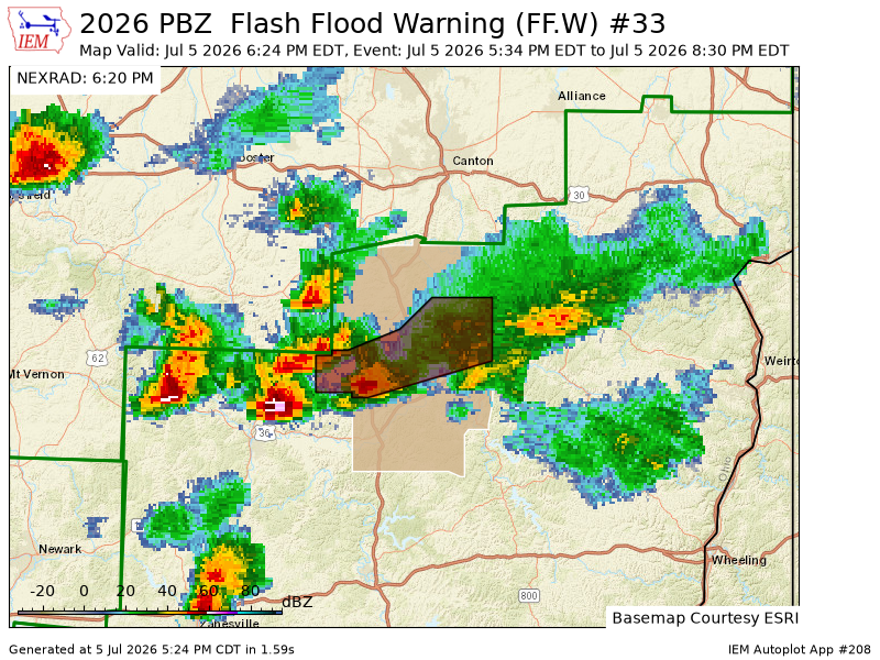 DynamicWx_OH's tweet photo. PBZ continues Flash Flood Warning [flash flood: radar indicated] for Tuscarawas [OH] till Jul 5, 8:30 PM EDT https://t.co/KMtNZ0njiL https://t.co/LwxCjoPdO1