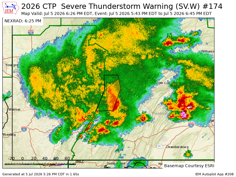 WCCH2024's tweet photo. CTP continues Severe Thunderstorm Warning [tornado: POSSIBLE, wind: 60 MPH (RADAR INDICATED), hail: <.75 IN (RADAR INDICATED)] for Cambria, Clearfield [PA] till 6:45 PM EDT https://t.co/AWM7GEqwTf https://t.co/zMij5SLVq5
