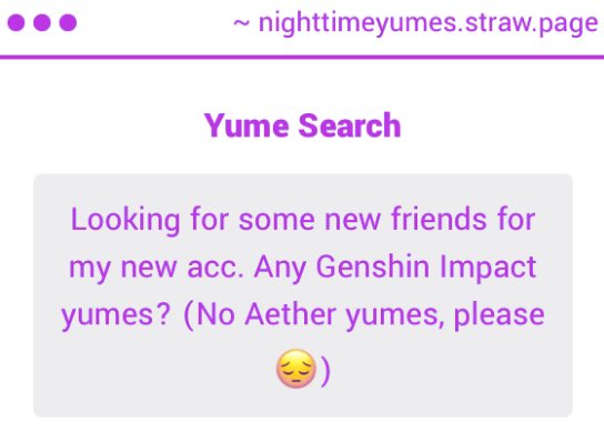 NighttimeYumes's tweet photo. 📡 Yume Search

Any Genshin Impact yumes? (NO Aether yumes please) https://t.co/471ek64ZPl