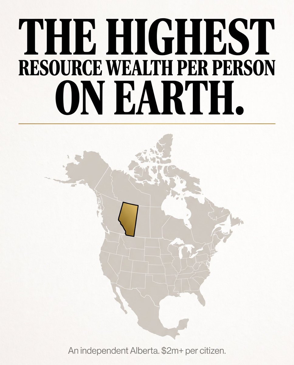 RiseOfAlberta's tweet photo. Every Albertan sits on over $2 million in resource wealth.

The highest per capita of any nation on earth.

The only thing stopping us from unleashing it is Canada.

Independence is how we take it back. https://t.co/dpDerwGis8