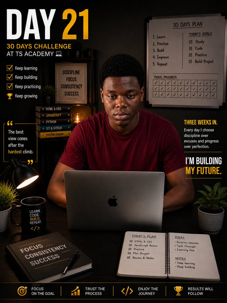 odesolafranklin's tweet photo. Day 21 of my 30 Days Challenge at TS Academy 💻

Three weeks in.

Looking back, I've learned more than just code I’ve built discipline, consistency, and the confidence to keep pushing forward.

@TechSphereAcad
#30DaysOfTech #LearningWithTS https://t.co/gwuhCxg0LZ