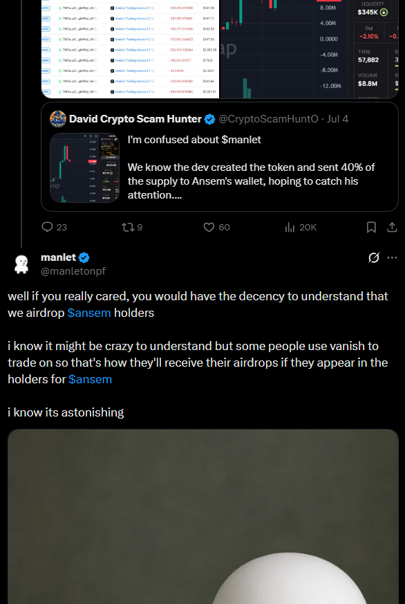 CryptoScamHuntO's tweet photo. OK, but why did you block me after your comment? 🤔

@manletonpf https://t.co/jKHEaBfLGe