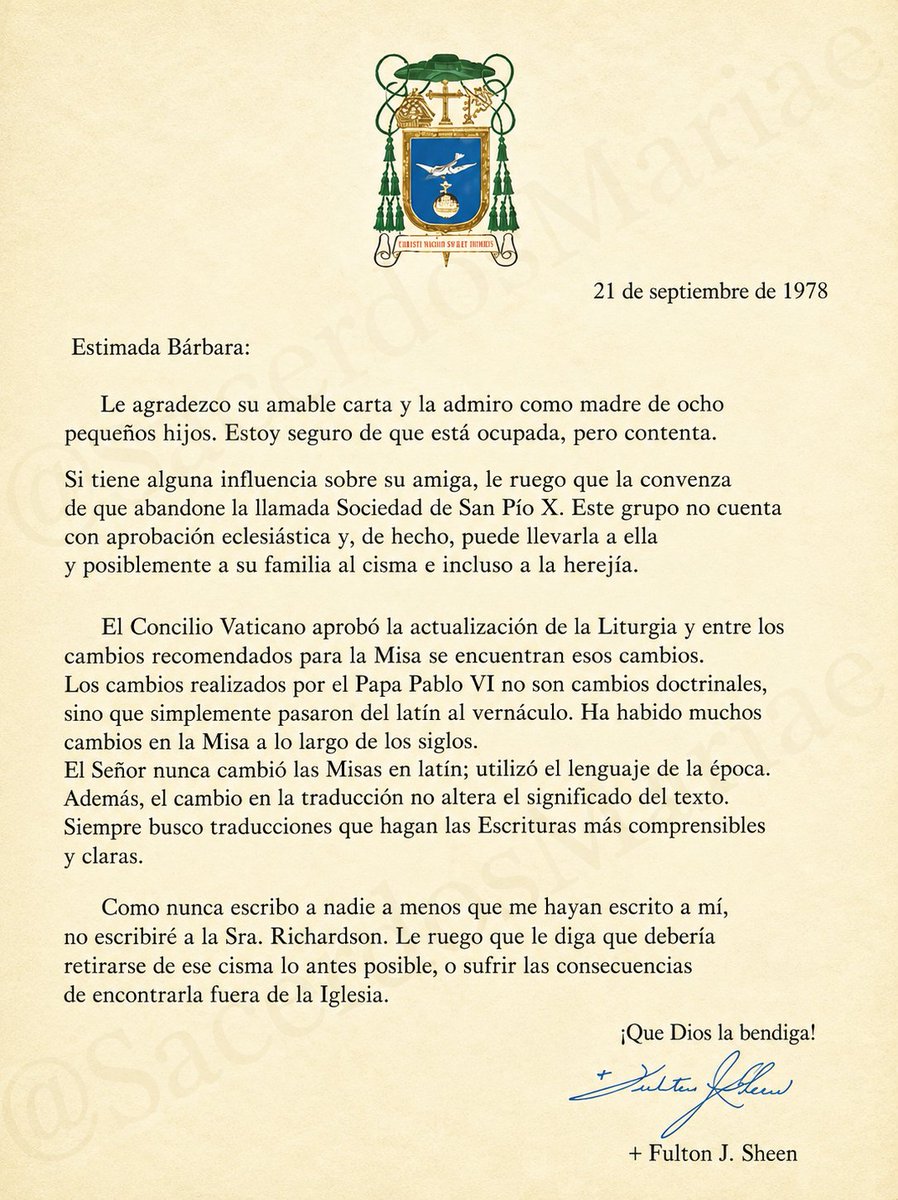 SacerdosMariae's tweet photo. El venerable Fulton Sheen sobre la FSSPX.
Pareciera que no ha pasado el tiempo. 
La clarividencia de los santos. 

#FSSPX #Santidad #FultonSheen https://t.co/tbSOZRBDkY