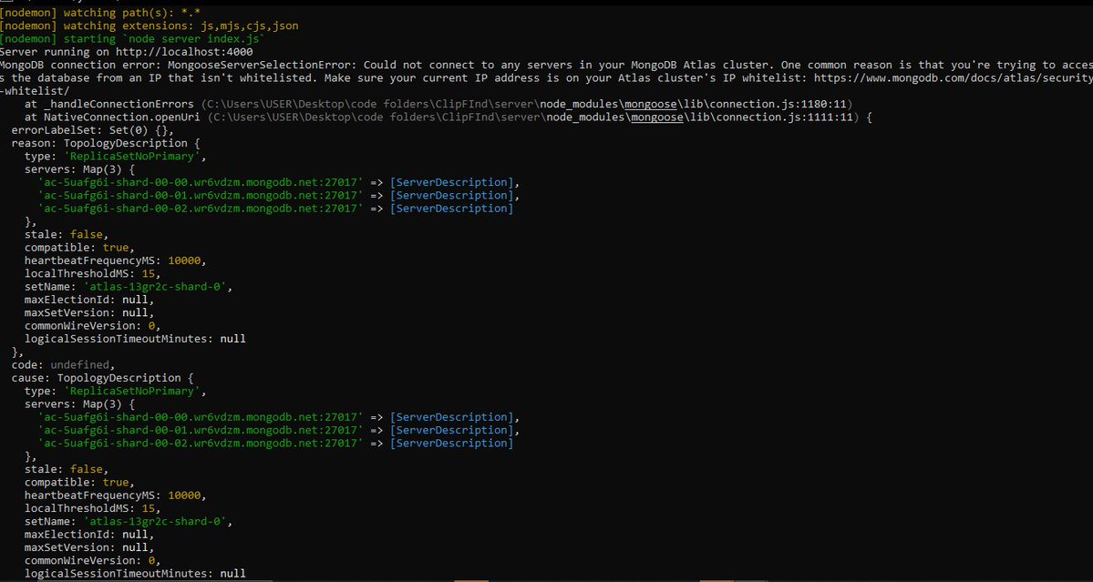 J_Tara_'s tweet photo. Day 78 of learning backend 

Made some progress on ClipFind today.
Currently debugging though, and as if that wasn't enough, the network decided to do its own thing. 😭

Omo, my network na enemy of progress. https://t.co/klzwbCPJ9p