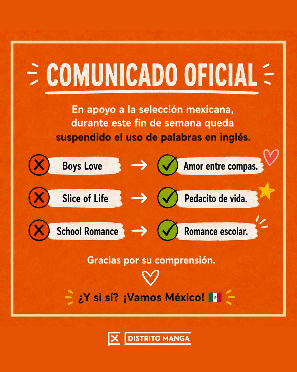 DistritoMangaMx's tweet photo. ยฟY si sรญ? ยกVamos, Mรฉxico! ๐ฒ๐ฝ
#DistritoMangaMx https://t.co/lu1snT2Rna