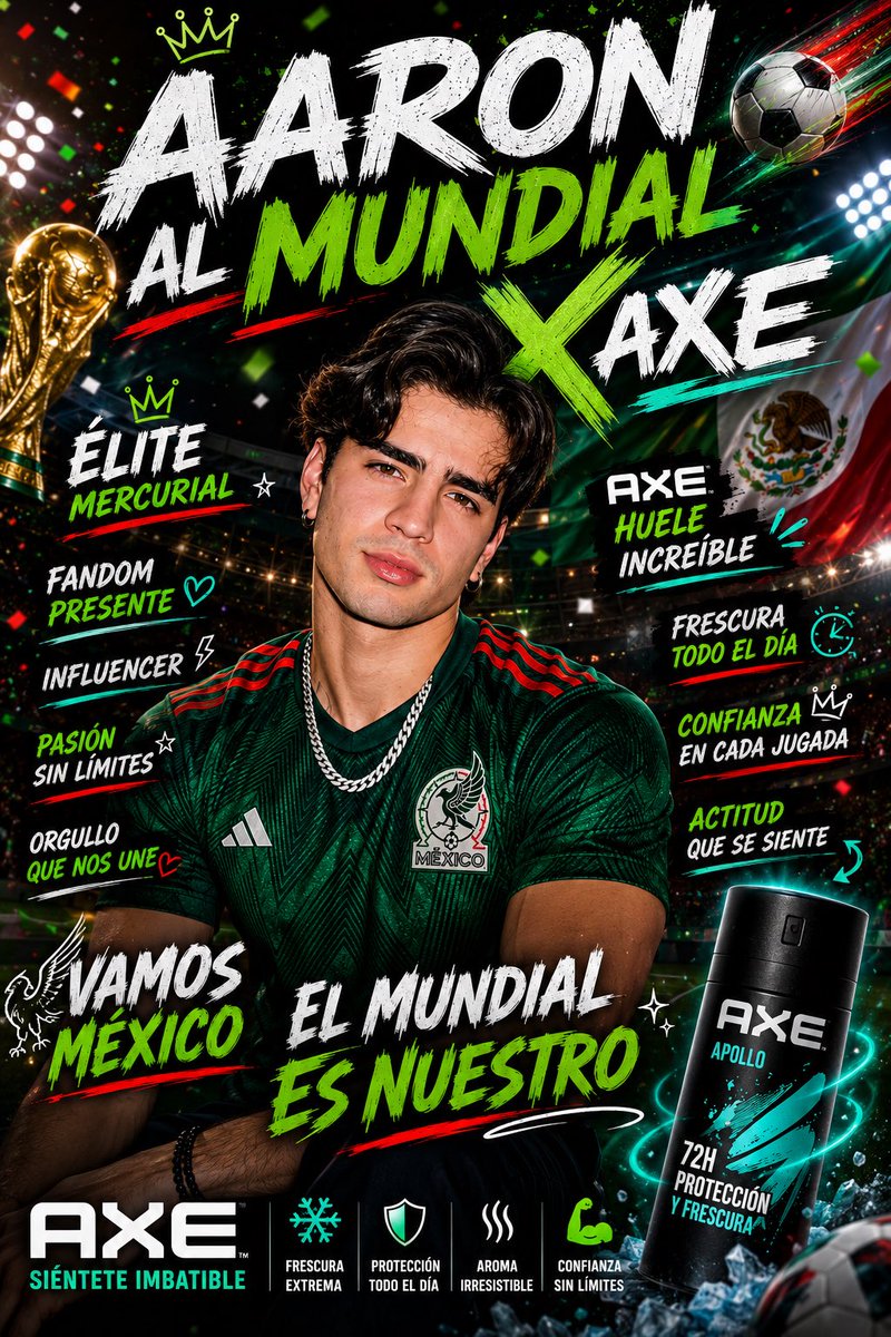 JoeBaAl's tweet photo. Mercurials estamos en tendencia… escribe una frase de la imagen más la frase de tendencia y # 

AARON AL MUNDIAL X AXE 
#Hueledelujo https://t.co/eLem0xWd7z