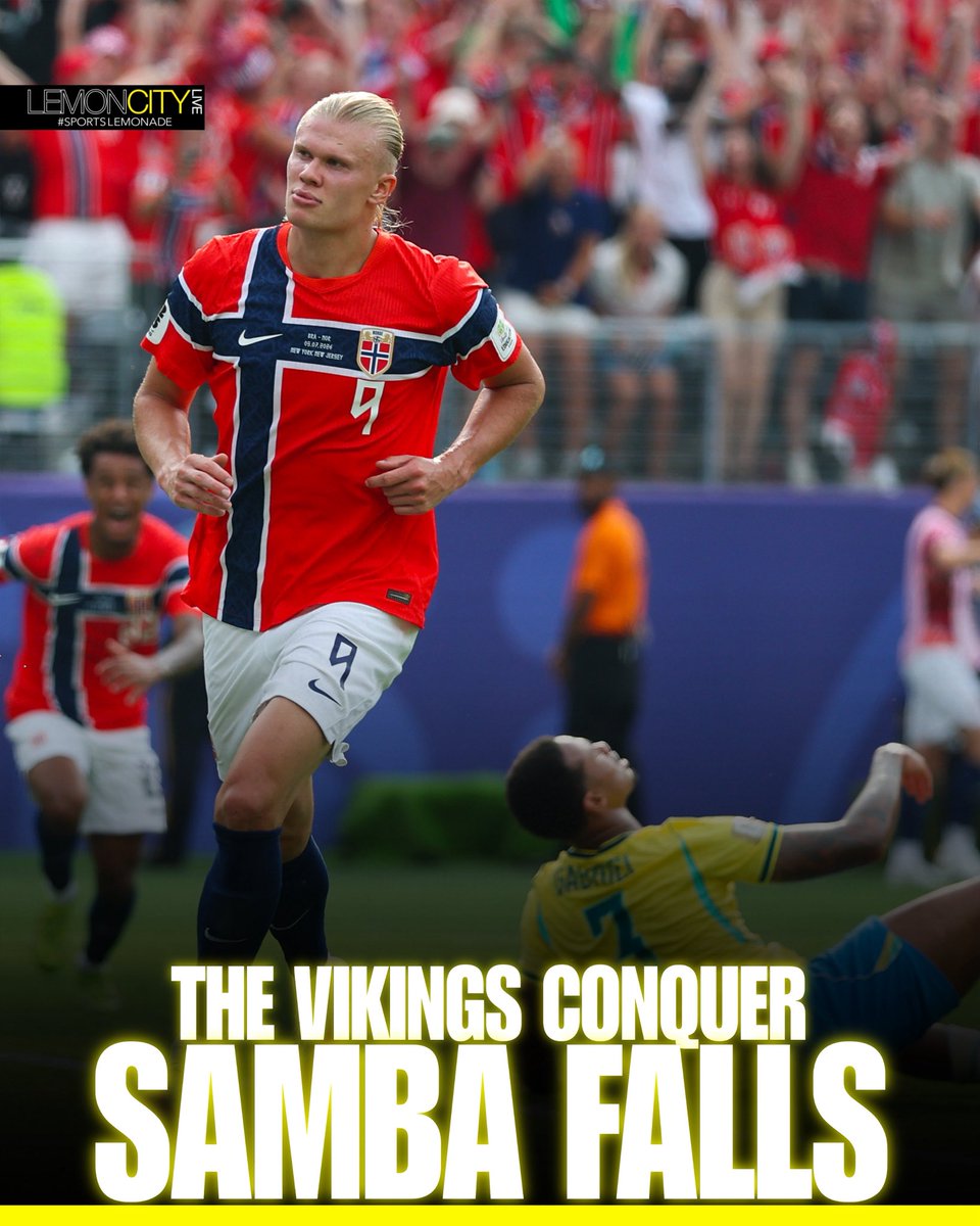 LemonCityLive's tweet photo. History made, as Norway defeats Brazil 2-1 with a brace from Erling Haaland. They’ll face the winner of Mexico/England in the quarterfinals of the World Cup 2026. https://t.co/Ed2KAJdjhB