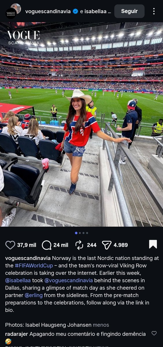 radarajer's tweet photo. Tive q ir apagar meu comentário de mais cedo na publicação da namorada do #haland  kkkkkk #copa https://t.co/1BWBRrGwOT