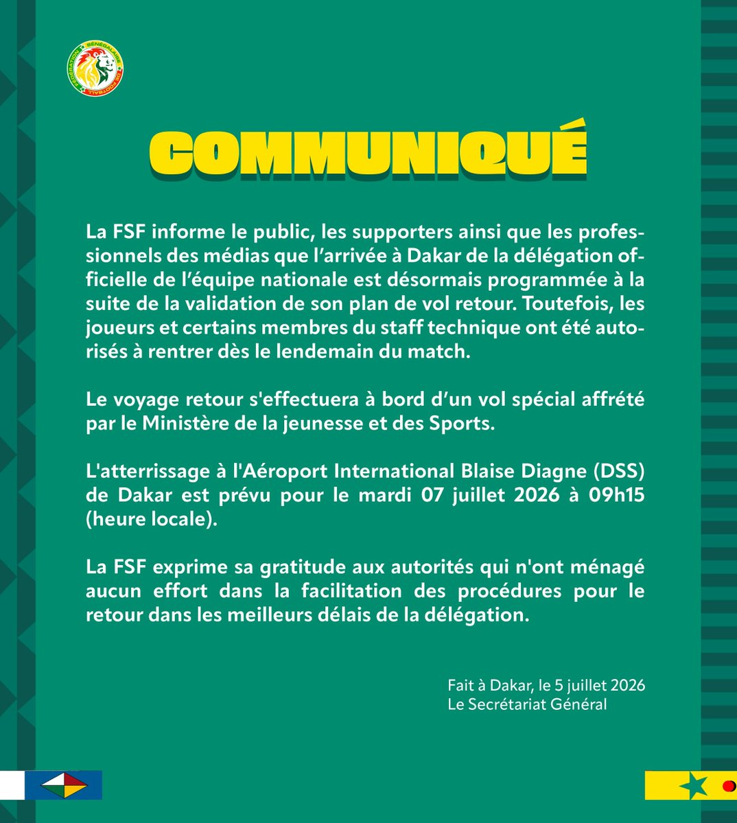 sane932's tweet photo. La fédération annonce que la délégation arrive le mardi https://t.co/wlNPv2iNok