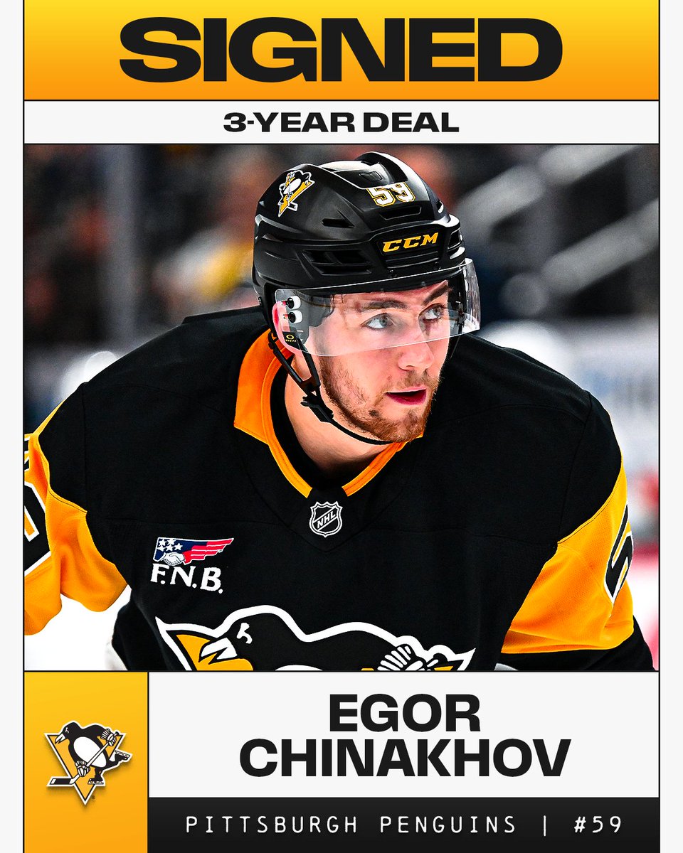 NHL's tweet photo. PENS &amp; Paper 📝

The @penguins have signed Egor Chinakhov to a three-year deal! 🐧 #NHLFreeAgency https://t.co/rSqBt1DoSk