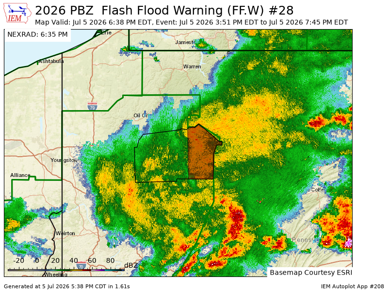 DynamicWx_OH's tweet photo. PBZ updates Flash Flood Warning [flash flood: observed] (cancels Armstrong, Clarion [PA], continues Jefferson [PA]) till Jul 5, 7:45 PM EDT https://t.co/TWtL0UXRVm https://t.co/bEDLALOLpK