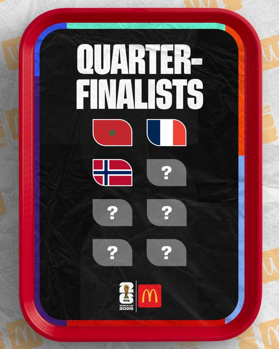 romanomad82's tweet photo. #Mundial2026 #FWC26 #FinalStage Clasificados. 3/8 #NOR es el tercero en clasificarse a 1/4 ganando el partido ante la pentacampeona y haciendo historia metiéndose por primera vez en el top8. Se enfrentarán a #MEX o #ENG en Miami. https://t.co/is3yTybvMJ