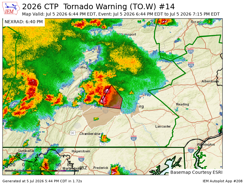 WCCH2024's tweet photo. CTP issues Tornado Warning [tornado: RADAR INDICATED, hail: <.75 IN] for Cumberland, Dauphin, Perry [PA] till 7:15 PM EDT https://t.co/iZ9eXJHQIw https://t.co/2uBpO8efem