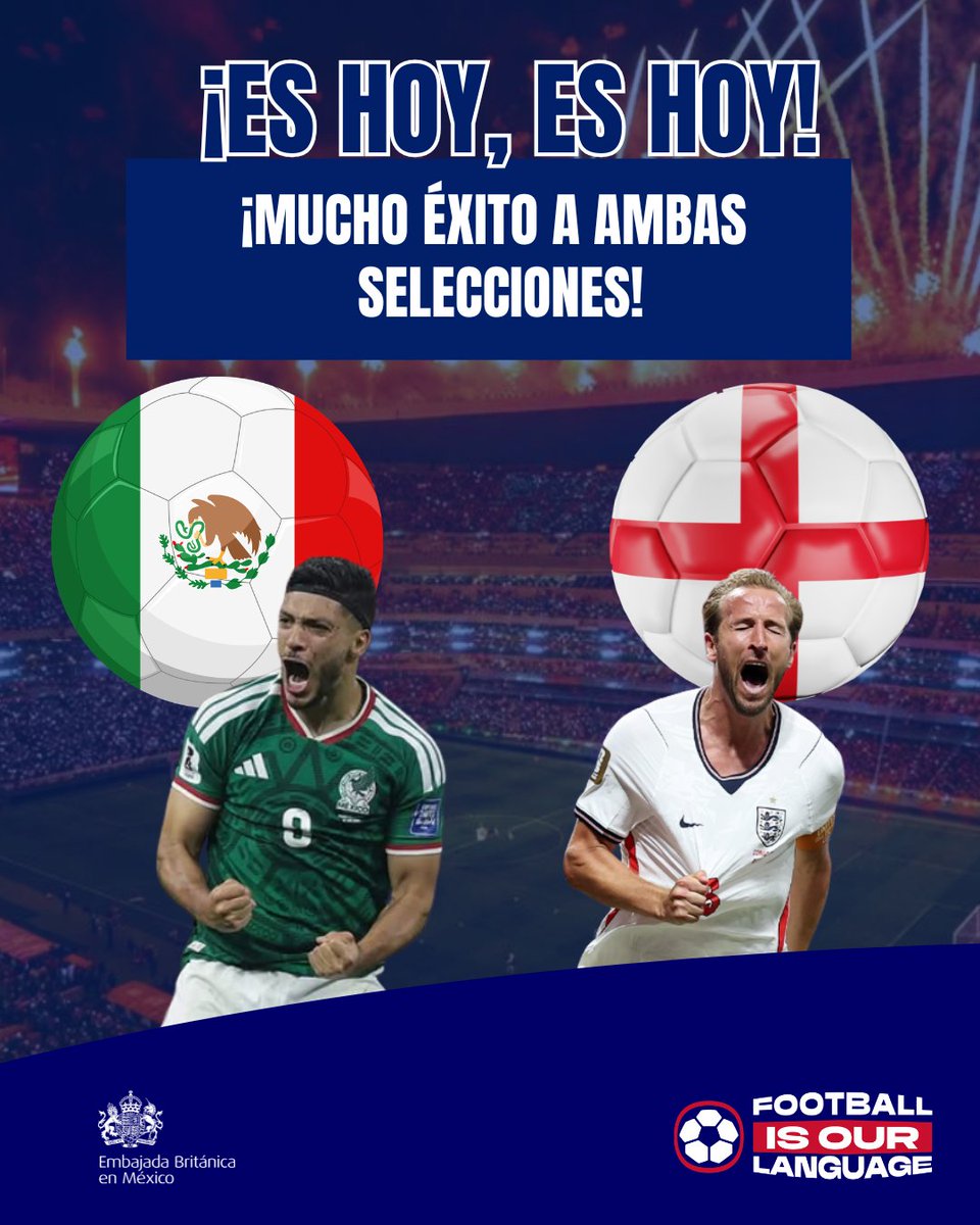 UKinMexico's tweet photo. 🇲🇽⚽️🏴󠁧󠁢󠁥󠁮󠁧󠁿

¡Estamos a nada de que inicie un encuentro que hemos esperado desde que comenzó este torneo! Con dos selecciones históricas y dos de las aficiones más apasionadas del mundo.

¡Les deseamos a ambas mucho éxito! 
May the best team win!

#FootballIsOurLanguage https://t.co/63HMD9hRew
