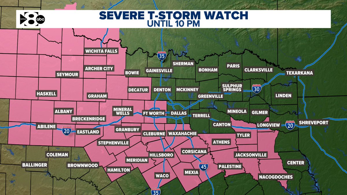 JesseWFAA's tweet photo. The severe thunderstorm watch has been cancelled for parts of North Texas including Dallas, Collin, Denton, Kaufman and Rockwall Counties. https://t.co/5BP2VjhXSY