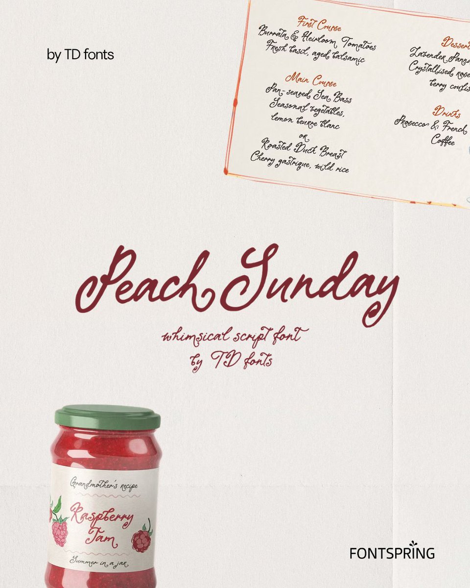 fontspring's tweet photo. It's July, but your typography isn't on vacation ☀️ Think gelato runs, handwritten postcards, farmers' markets, seaside afternoons, and sunsets that stretch a little longer!

🍋 The Lemonade Stand by Laras Wonderland
🌿 A Midsummer Night's Dream by TanType
🍑 Peach Sunday by TD Fonts
🌊 Postcards from the Summerhouse by Laras Wonderland