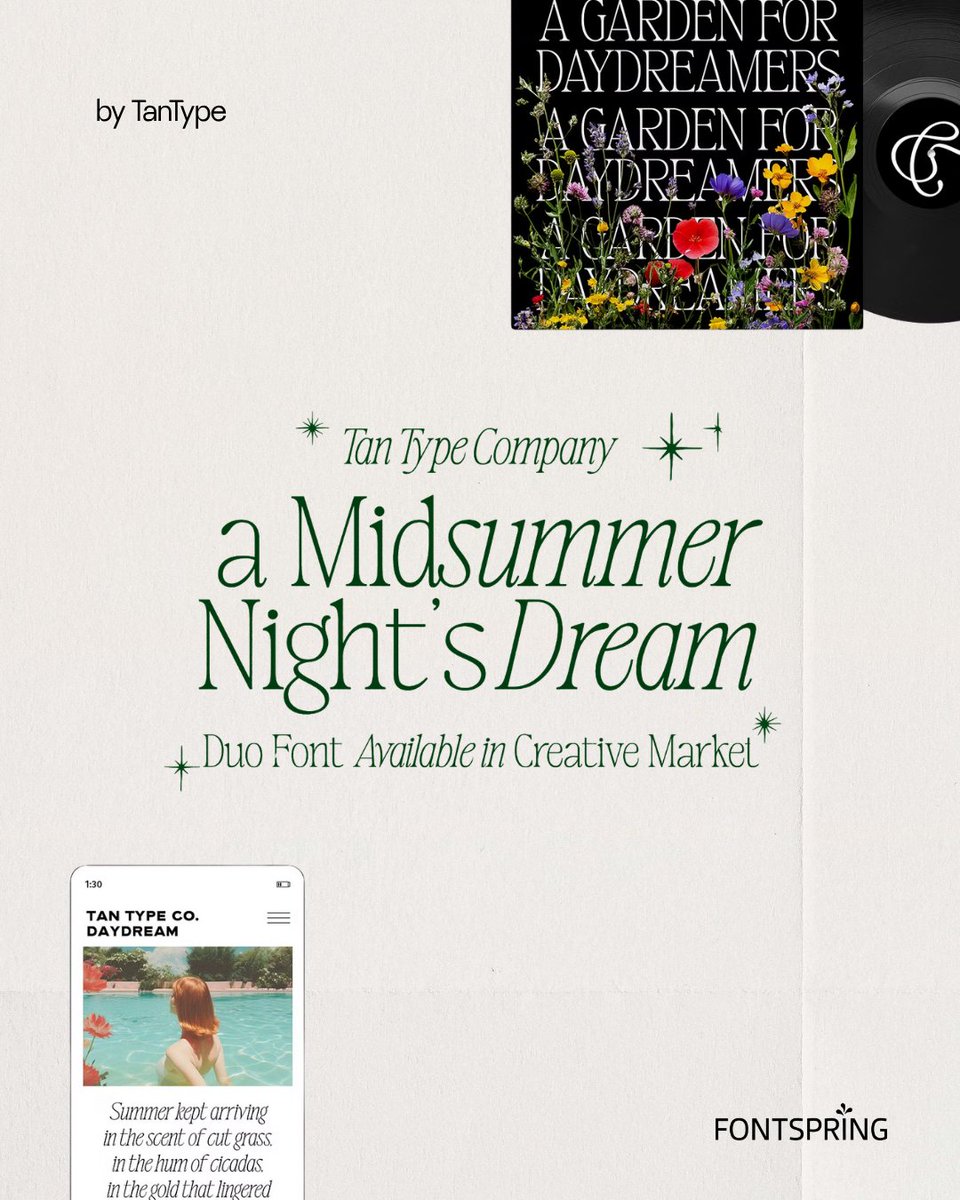 fontspring's tweet photo. It's July, but your typography isn't on vacation ☀️ Think gelato runs, handwritten postcards, farmers' markets, seaside afternoons, and sunsets that stretch a little longer!

🍋 The Lemonade Stand by Laras Wonderland
🌿 A Midsummer Night's Dream by TanType
🍑 Peach Sunday by TD Fonts
🌊 Postcards from the Summerhouse by Laras Wonderland