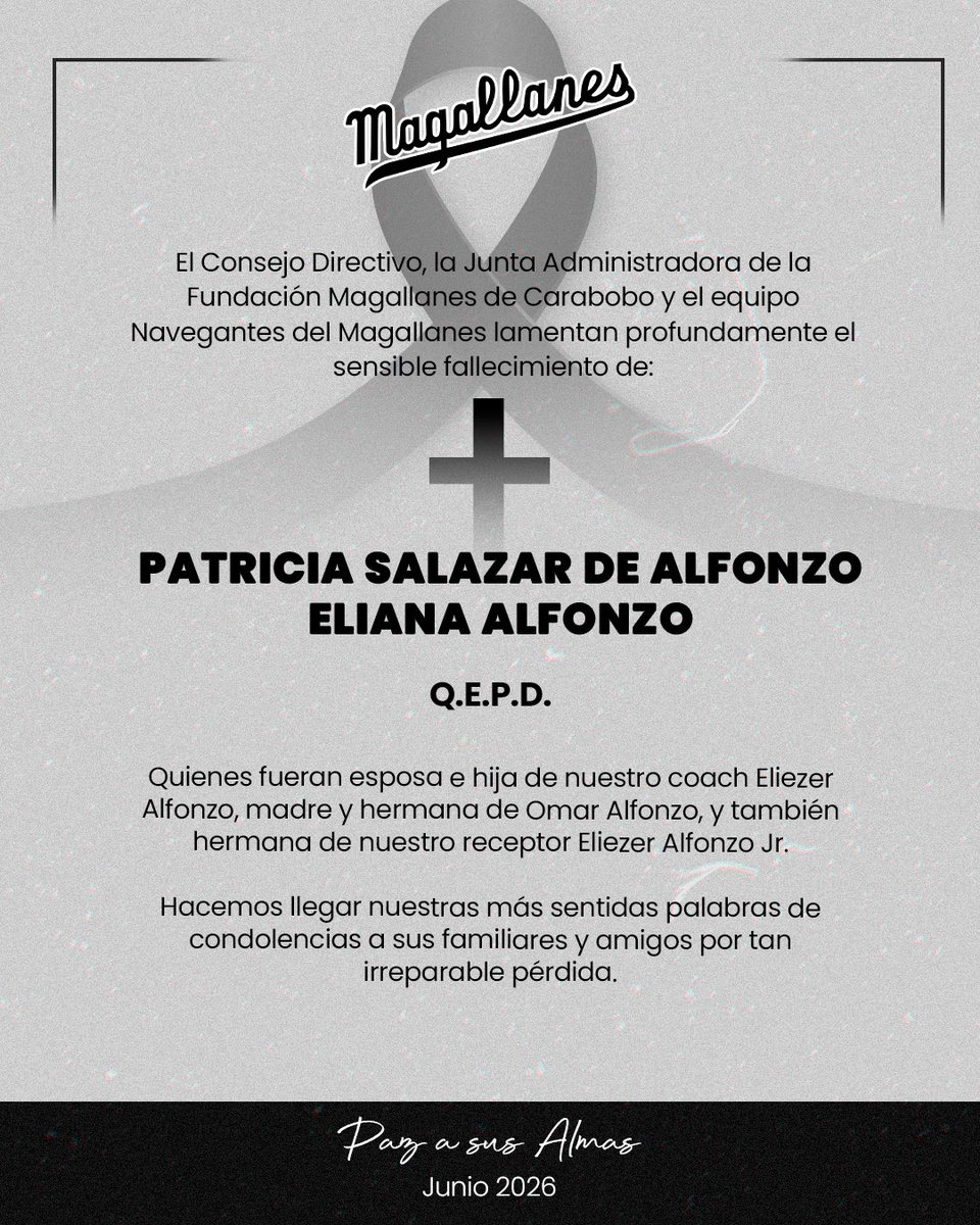 Magallanes_bbc's tweet photo. QEPD 🕊️😞

Toda la organización magallanera está con la familia Alfonzo en tan duro momento 🙏

Nuestras más sinceras palabras de condolencias, y nuestras oraciones con ustedes. https://t.co/NGqHce3XMX
