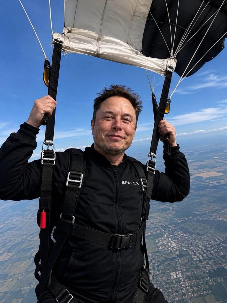 S1Musk's tweet photo. If Elon Musk invited you to jump out of a plane with him... would you do it? 😄🪂 https://t.co/zZCiRFkQqb