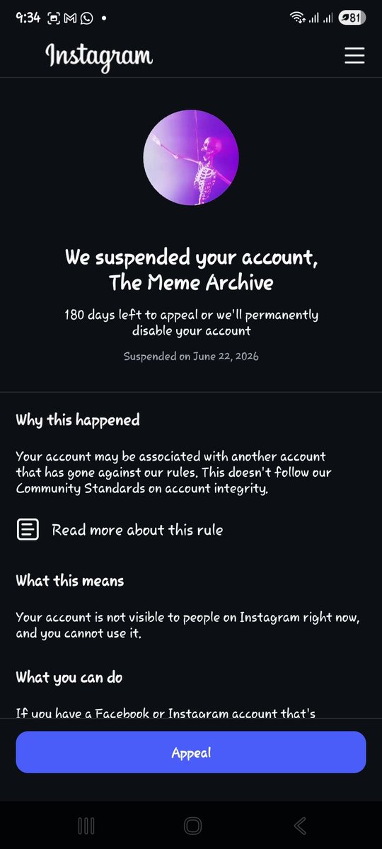 snapshotsbyaziz's tweet photo. The following proofs and statement are in the pictures below
Out of 9 accounts one is banned permanently one is recovered with major restrictions and other 7 are suspended
@Instagram @InstagramComms @mosseri #InstagramBanned #InstagramDown #InstagramDisabled #MetaBug https://t.co/R4uKwLLNAG