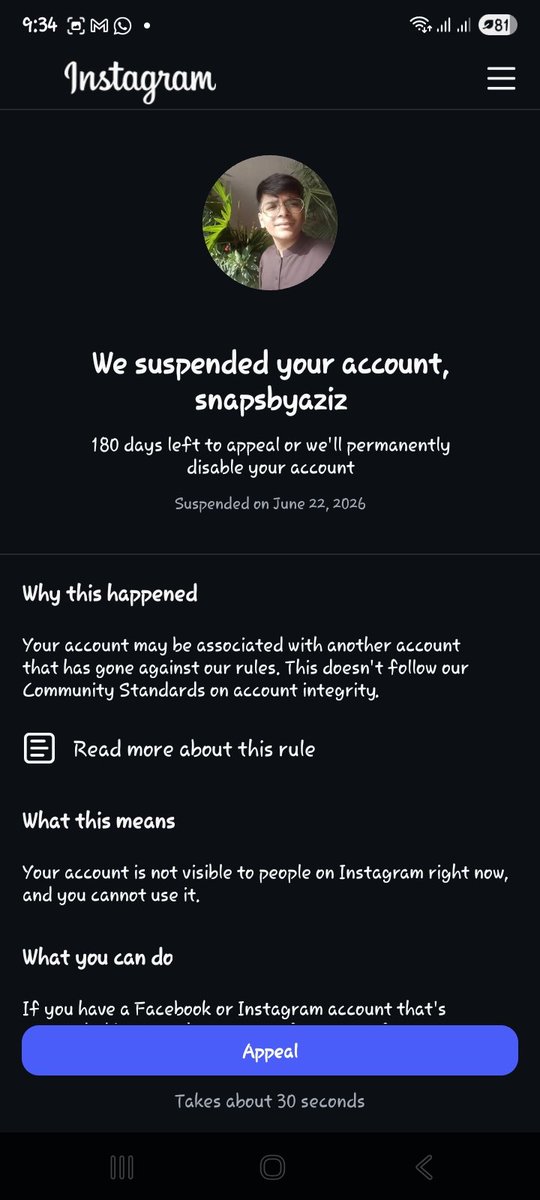 snapshotsbyaziz's tweet photo. The following proofs and statement are in the pictures below
Out of 9 accounts one is banned permanently one is recovered with major restrictions and other 7 are suspended
@Instagram @InstagramComms @mosseri #InstagramBanned #InstagramDown #InstagramDisabled #MetaBug https://t.co/R4uKwLLNAG