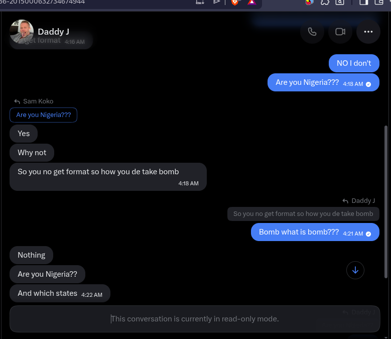 SamKoko653232's tweet photo. What is bomb ???
Is this A new way of scaming 
And he blocked me after this message
@MusaChris292722 https://t.co/KHZMDB52G2