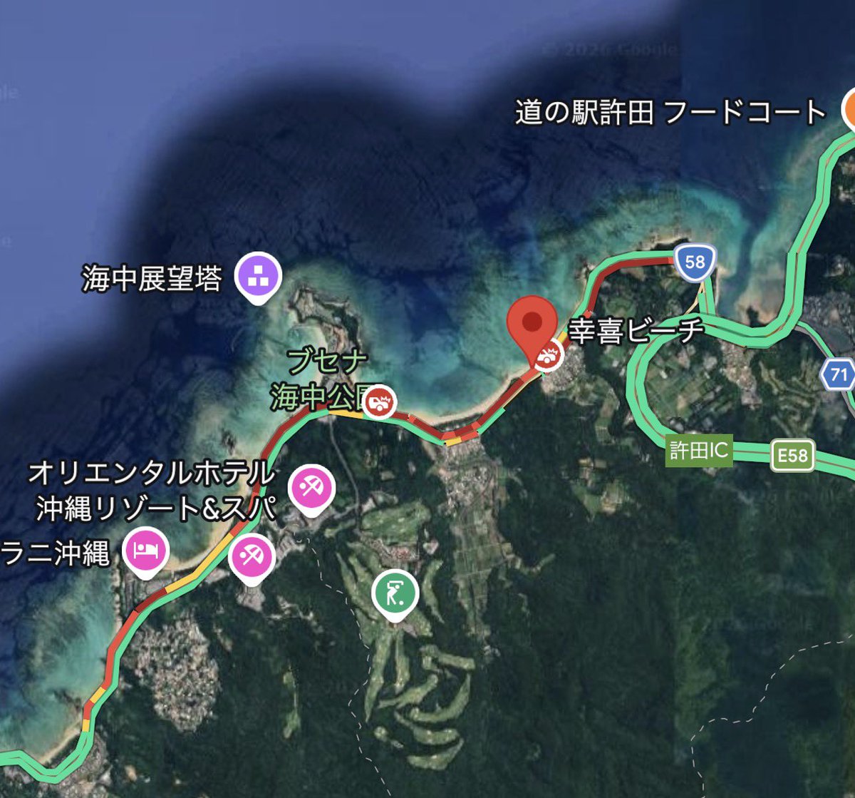 localOKINAWA's tweet photo. 【沖縄県地元情報局】

58号線　名護市幸喜
幸喜ビーチあたり事故発生

北向け　南向け
かなり渋滞しています！

通行される方はご注意下さい！

シェアお願いします‼︎

”ゆいまーる”で実現する地域の移動手段🚗
女性専用ライドシェアWely
⇩みてみる⇩
https://t.co/AUAGpMob6S https://t.co/qhqBCi8crX