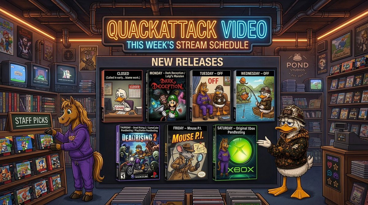 lequack86's tweet photo. ๐ฎ The new weekly schedule has arrived!
A fresh week means new adventures, returning favorites, and the launch of Pondtesting, where we'll be trying games to see if they earn a permanent spot in our lineup.
#QuackAttackGaming #RetroGaming #GamingCommunity #KickStreaming https://t.co/jpwGG82KK8