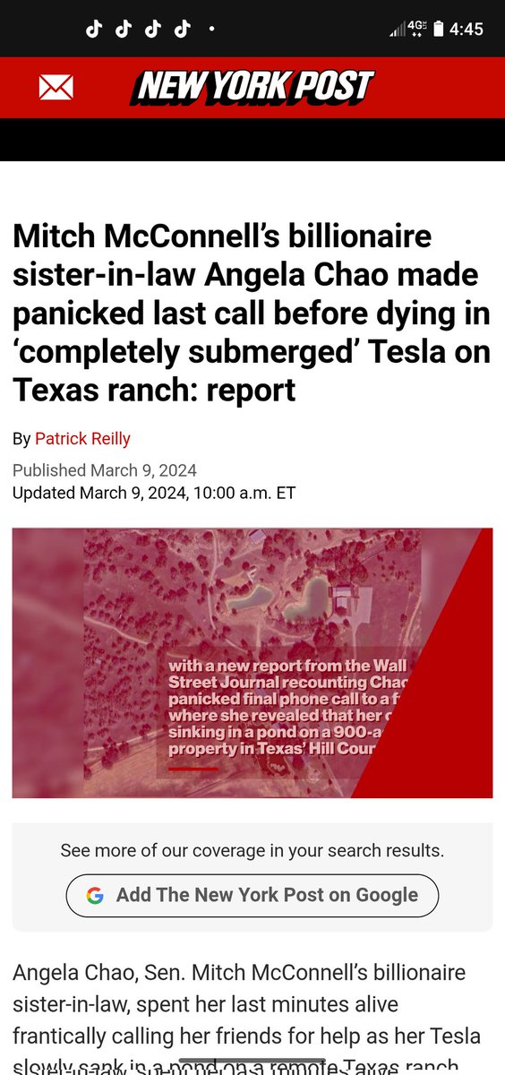 CattardSlim's tweet photo. Remember when Mitch McConnell's billionaire sister in-law drowned in her Tesla?

That was weird. https://t.co/KdKFFjhRKA