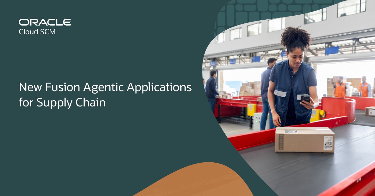 SimonJHampton's tweet photo. Learn about the latest agentic applications for Oracle Fusion Cloud SCM and discover how they can help your business reduce risk, improve performance, and respond faster to change: https://t.co/6S3cD2NJtg https://t.co/miZC0mEYX1