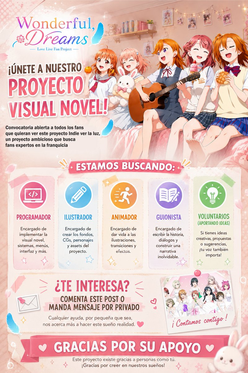ARTELIVE1's tweet photo. ¡HE DECIDIDO CREAR UNA VISUAL NOVEL DE LOVE LIVE!
🩵Estuve varios días con estructurando y organizando desde las mecánicas de juego hasta la historia y finales
🩵Estoy buscando gente interesada en este proyecto, la invitación esta abierta a todo el mudo
🩵Tendrá contenido NFSW https://t.co/97sSyKTeEt