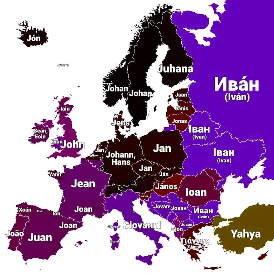 BrilliantMaps's tweet photo. The Name “John” in Different European Languages

Surprised? 

There's actually even more versions: https://t.co/eqbLWUK2rw https://t.co/c7Ezano66i