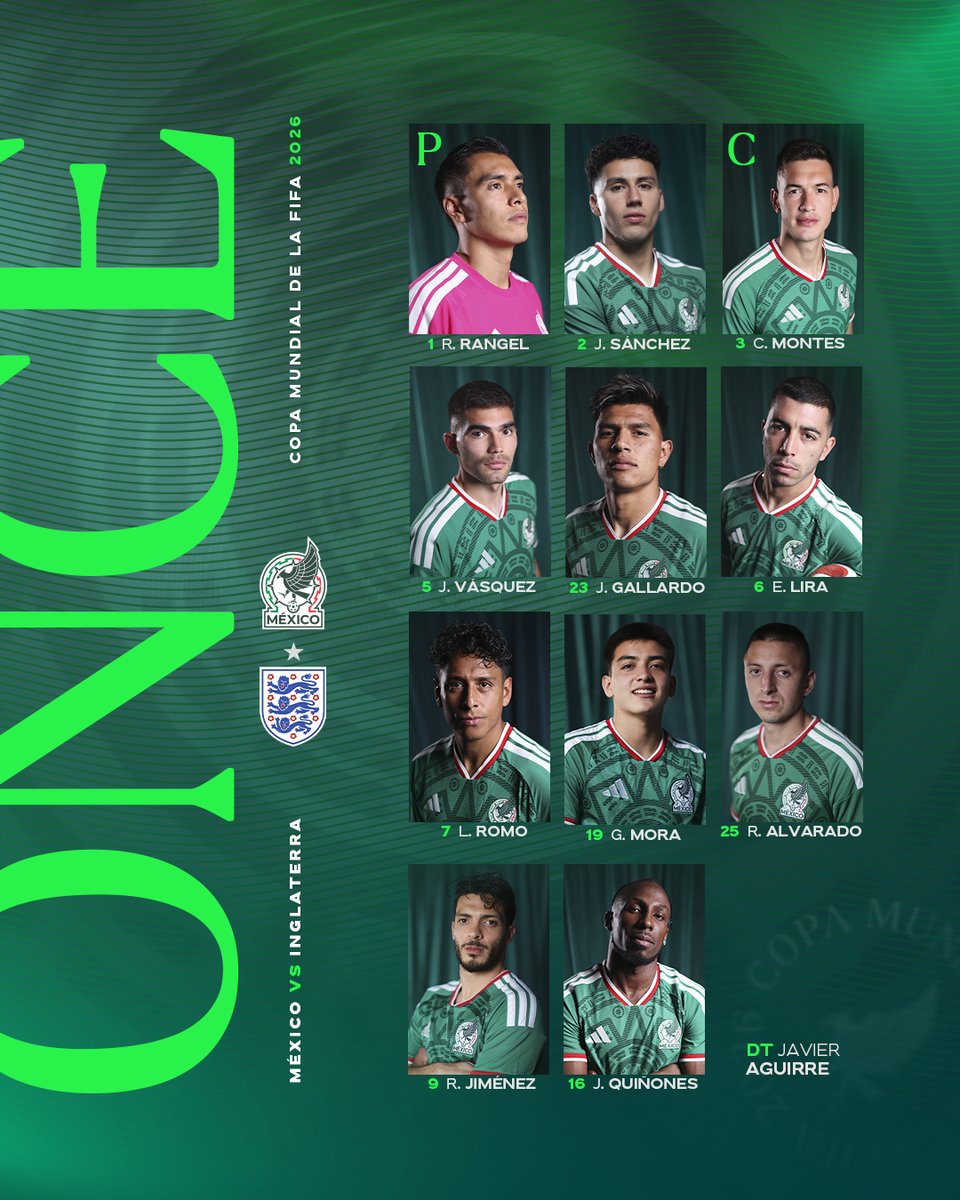 azucenau's tweet photo. 🚨⚽️Así saltará a la cancha la Selección Mexicana, en búsqueda de su pase a cuartos de final ante Inglaterra.🇲🇽

Javier Aguirre repite la misma alineación qué consiguió el triunfo ante Ecuador. https://t.co/qGtT3T5L7E