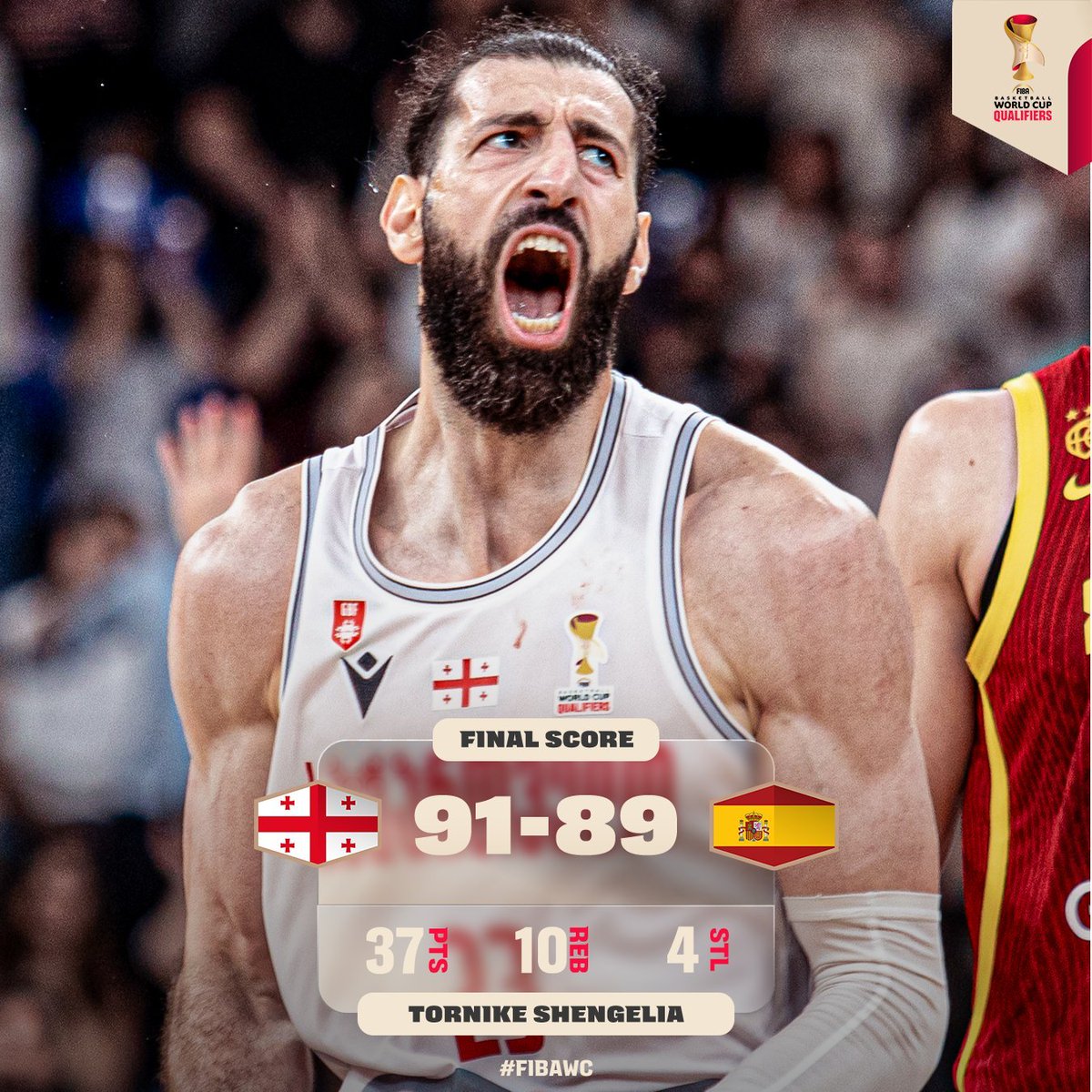 gsole14's tweet photo. Qué barbaridad de remontada de Georgia. 

Shengelia se puso la capa de superhéroe y acabó con 6/11 en triples... tras meter solo 10 triples en todo el curso en Liga Endesa. 

Descomunal. https://t.co/o4TmRVpgdq