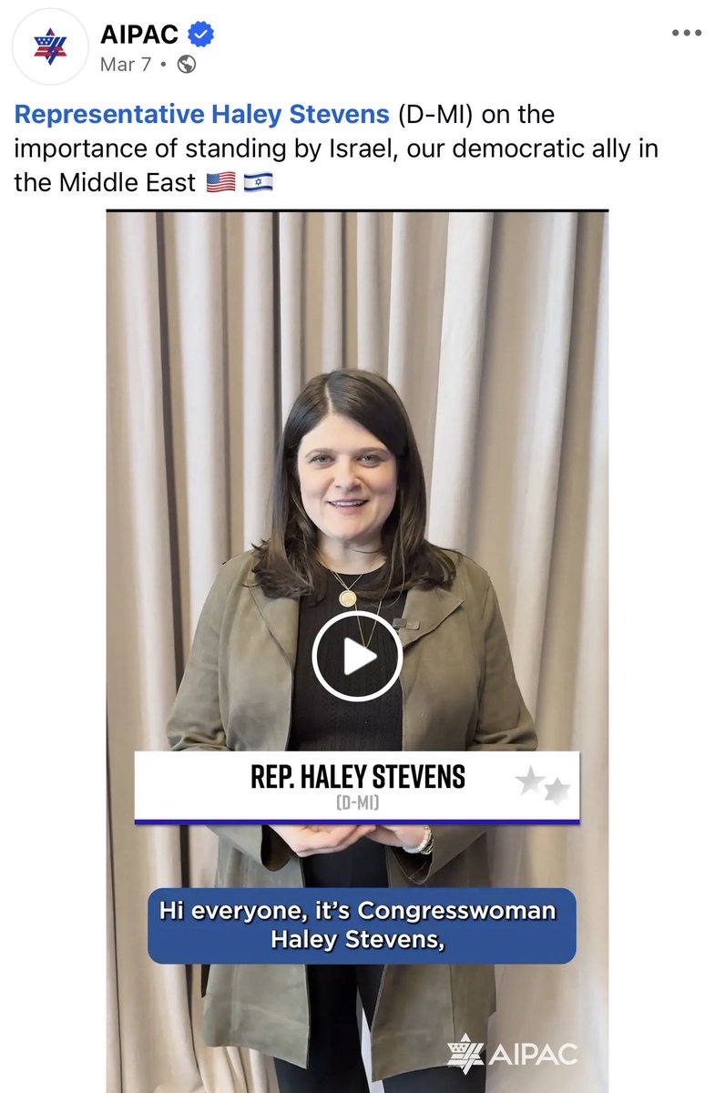 admcrlsn's tweet photo. Michiganders!

If you support unconditional aid to Israel, love AIPAC &amp; when they spend tens of millions in dark $ to buy an election, are grateful to ICE, love candidates who accept corporate PAC donations &amp; want Schumer to get his hand-picked nominee — vote for Haley Stevens. https://t.co/yaPXklhD6V