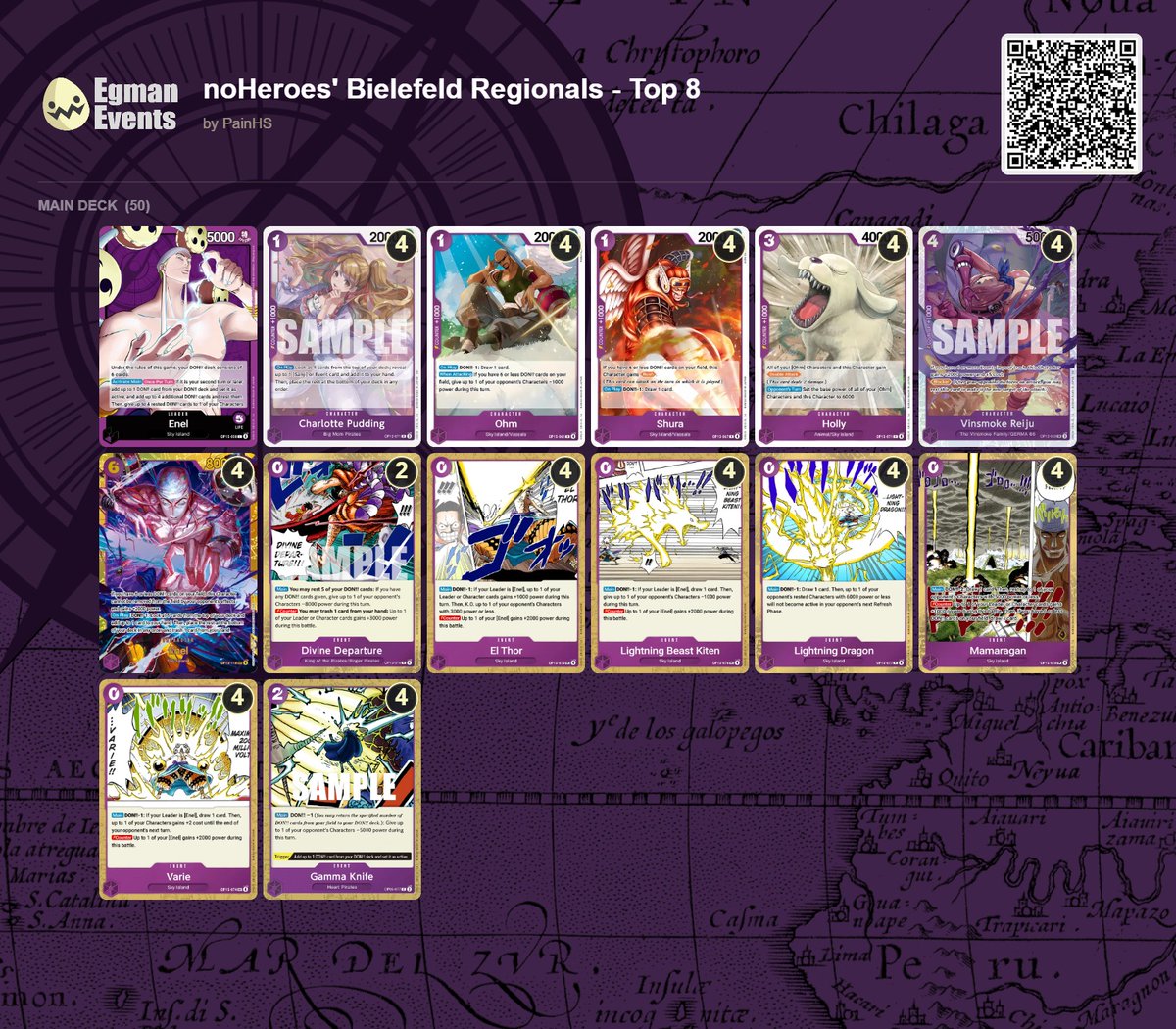EgmanEvents's tweet photo. Deck Lists: https://t.co/eTbsiYa28l

Egman Events has made a page for the noHeroes' Bielefeld Regionals!

Including: 
@marctcg's 2nd Place Koby
@itsgodsplan's Top 8 U/G Luffy
@PainHS_ 's Top 8 Enel https://t.co/4rMPmHoB12