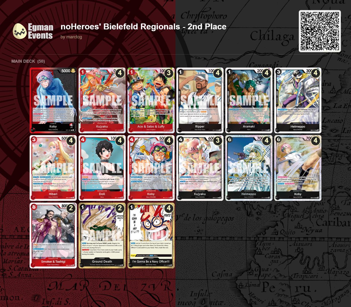 EgmanEvents's tweet photo. Deck Lists: https://t.co/eTbsiYa28l

Egman Events has made a page for the noHeroes' Bielefeld Regionals!

Including: 
@marctcg's 2nd Place Koby
@itsgodsplan's Top 8 U/G Luffy
@PainHS_ 's Top 8 Enel https://t.co/4rMPmHoB12