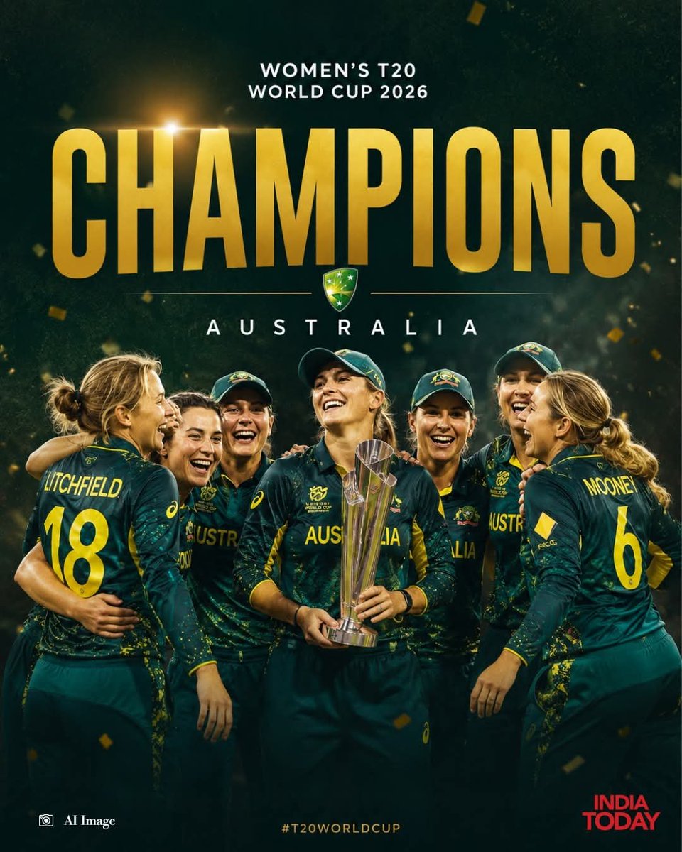 Sujith5064's tweet photo. Congratulations Australia👏👏

Australia win the Women’s T20 World Cup for the SEVENTH time 🏆🇦🇺

#AustraliaWomen #T20WorldCup2026 #WorldCupFinal #Champions https://t.co/p2zg3FNPf6