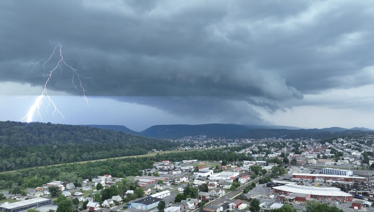 WeatherFixErick's tweet photo. Prolific lightning from a severe-warned storm over north-side Cumberland, MD this afternoon (7-5-26). Photos from my drone!

@MatthewCappucci @capitalweather @NWS_BaltWash https://t.co/OqLwxUVL4k