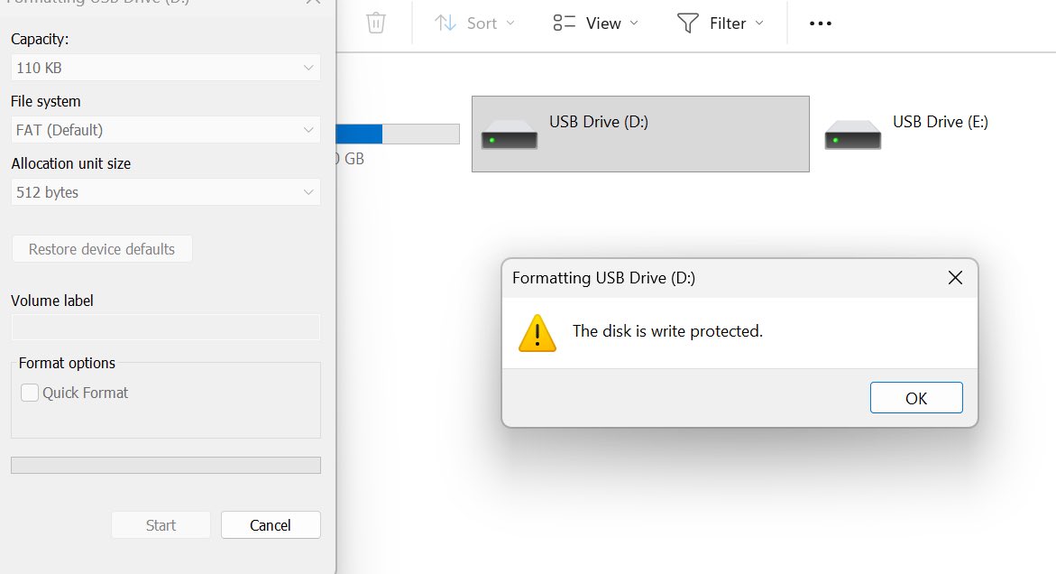 Khalyfa7_'s tweet photo. How to Fix a "Disk Write Protection" Error

Have you ever tried to format your USB drive only to be told that "The disk is write-protected"?

Below is a step-by-step tutorial showing you how to remove the write protection so you can successfully format your USB drive. https://t.co/hyNXk7mJV2